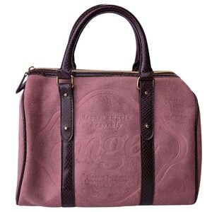 Vintage Y2K Victoria's Secret Angel Pink Faux Suede Bowler Bag Leopard Lined